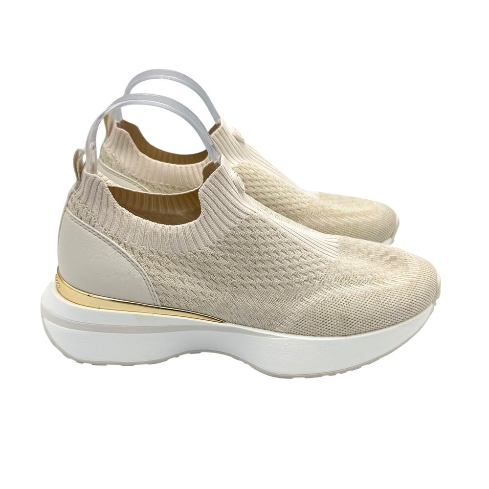Michael Kors Ari Neutral Cream Knit Slip On Athleisure Lifestyle Sneakers - Picture 5 of 11